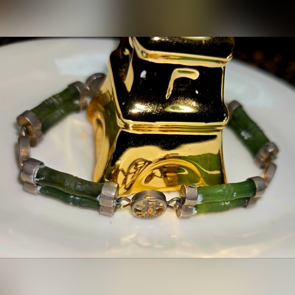 Vintage Elegant Pure Jade and Gold Women's Bracelet